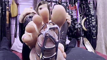 Locked cuckold pov footjob