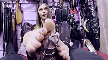 Locked cuckold pov footjob