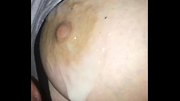 White girl drains black cock on her huge tits