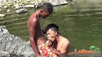 Teen Gay Swimmer Playfully Going Down In The River thumbnail