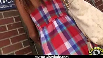 Ebony at the gloryhole jizzed on 18