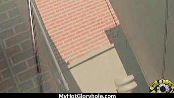 Ebony at the gloryhole jizzed on 18