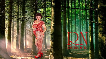 Pin up lady posing in the forest she shows her tits and pussy mesh tights regina noir