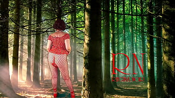 Pin up lady posing in the forest she shows her tits and pussy mesh tights regina noir
