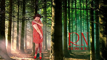 Pin up lady posing in the forest she shows her tits and pussy mesh tights regina noir