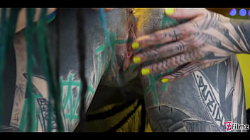 Two tattooed babes get their holes gaped wide with big toys