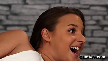 Peculiar peach gets cumshot on her face eating all the spunk