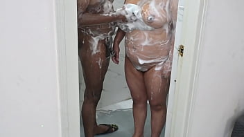 Lucky asian boy taking shower with irani milf
