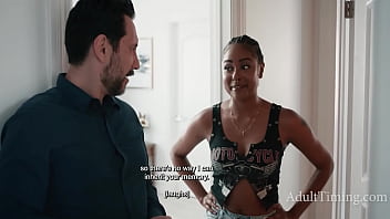 Busty black teen fucks stepdad after catching him watch her via cctv