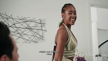 Busty black teen fucks stepdad after catching him watch her via cctv