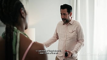 Busty black teen fucks stepdad after catching him watch her via cctv