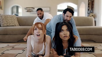 Horny stepdads fuck their teen stepdaughters while play video game