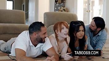 Horny stepdads fuck their teen stepdaughters while play video game