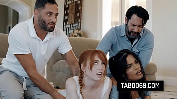 Horny stepdads fuck their teen stepdaughters while play video game