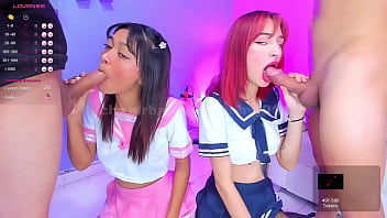 Beautiful sailor girls give him cock savoring