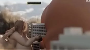 Giant women bigger and bigger with sound