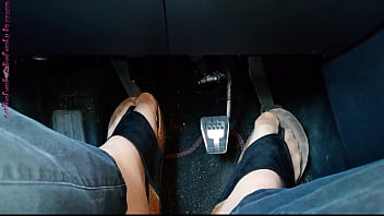 Nylon feet and toe separators in the car Nylon feet and toe separators in the car