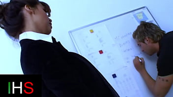 Beautiful brunette girl fucked in the pussy with cumshot on the face