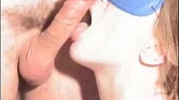 Masked girl sucks cock