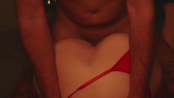 Big ass babe in red dessous gets throatfucked & pounded doggy