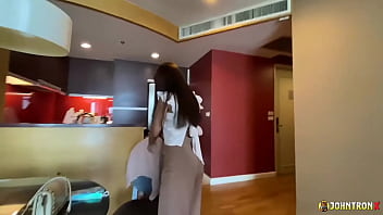 Johntronx horny asian girl gets fucked standing up from behind