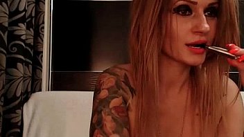 Inked blonde live on webcam