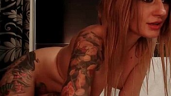 Inked blonde live on webcam