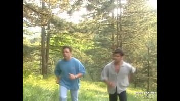 Big titted brunette enjoys dp in the forest