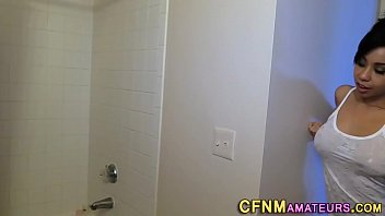 Kinky clothed babe tugs