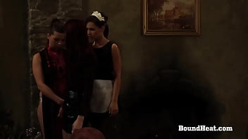 Sexy busty lesbian slave fingering with mistress and masturbating till orgasm