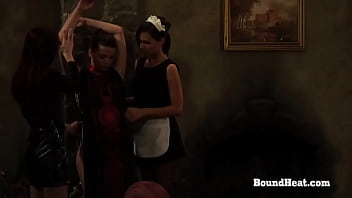 Sexy busty lesbian slave fingering with mistress and masturbating till orgasm