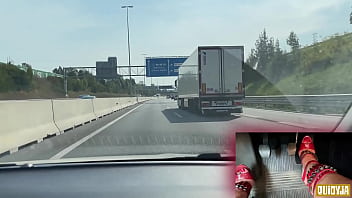 Red high heels driving