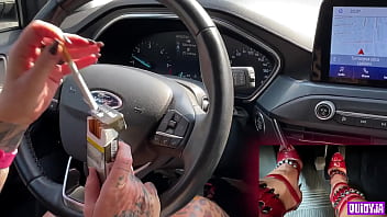 Red high heels driving