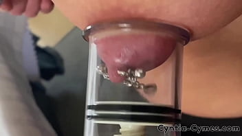 Big tits milf pump her nipples very hard and play with piercing nipple