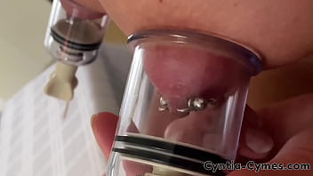 Big tits milf pump her nipples very hard and play with piercing nipple