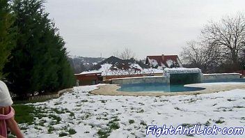 Eurobabes licking pussies after snow fight