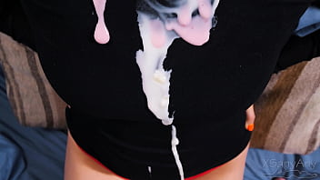 My turtleneck and face are all in cum and yogurt new taste game