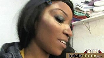 Ebony babe sucks group of white guys 25