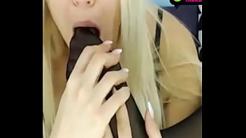 Blond in black stocking lick her nylon feet