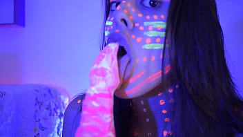 Naughty blowjob to a big shape dildo