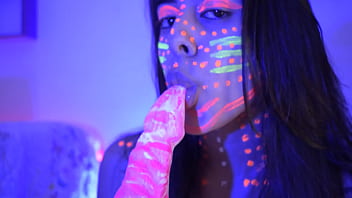 Naughty blowjob to a big shape dildo