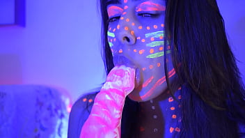 Naughty blowjob to a big shape dildo