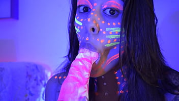 Naughty blowjob to a big shape dildo