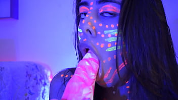 Naughty blowjob to a big shape dildo