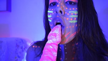 Naughty blowjob to a big shape dildo