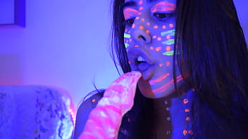 Naughty blowjob to a big shape dildo