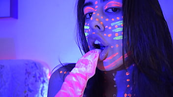 Naughty blowjob to a big shape dildo