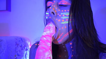 Naughty blowjob to a big shape dildo