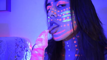 Naughty blowjob to a big shape dildo