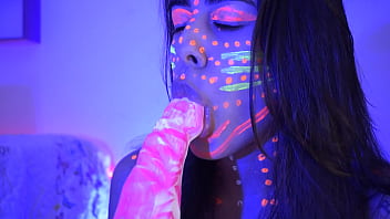 Naughty blowjob to a big shape dildo